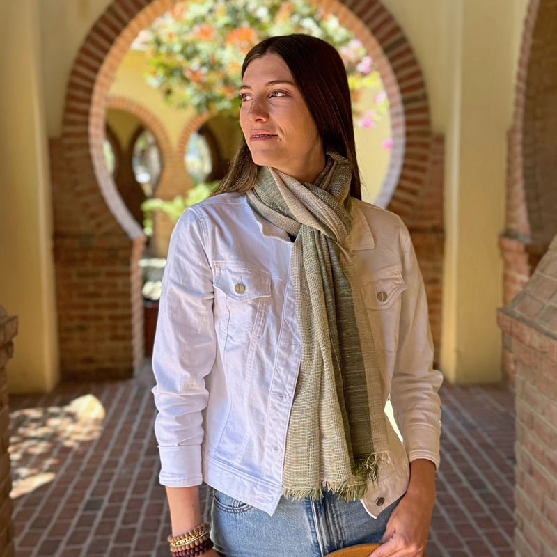 Humble Hilo Loomed Cotton Blend Scarf Woven Stripes