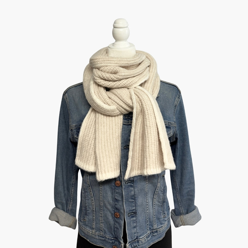 Humble Hilo Knitted Soft Scarf, Fine Knitted with White Trim
