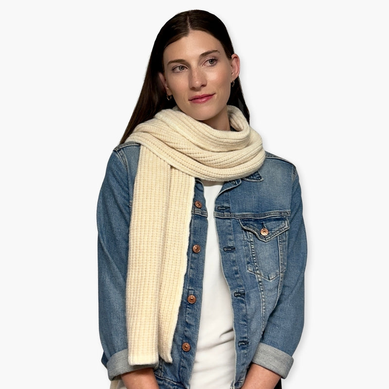 Humble Hilo Knitted Soft Scarf, Fine Knitted with White Trim