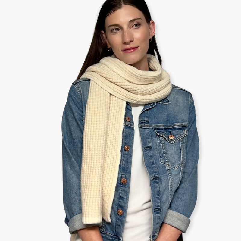 Humble Hilo Knitted Soft Scarf, Fine Knitted with White Trim
