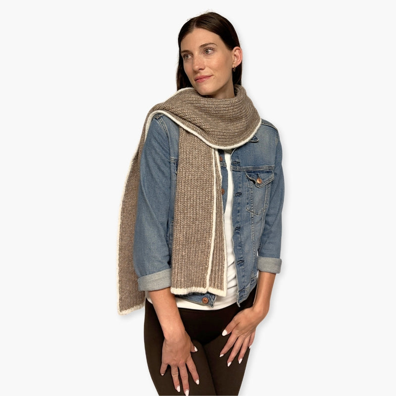 Humble Hilo Knitted Soft Scarf, Fine Knitted with White Trim