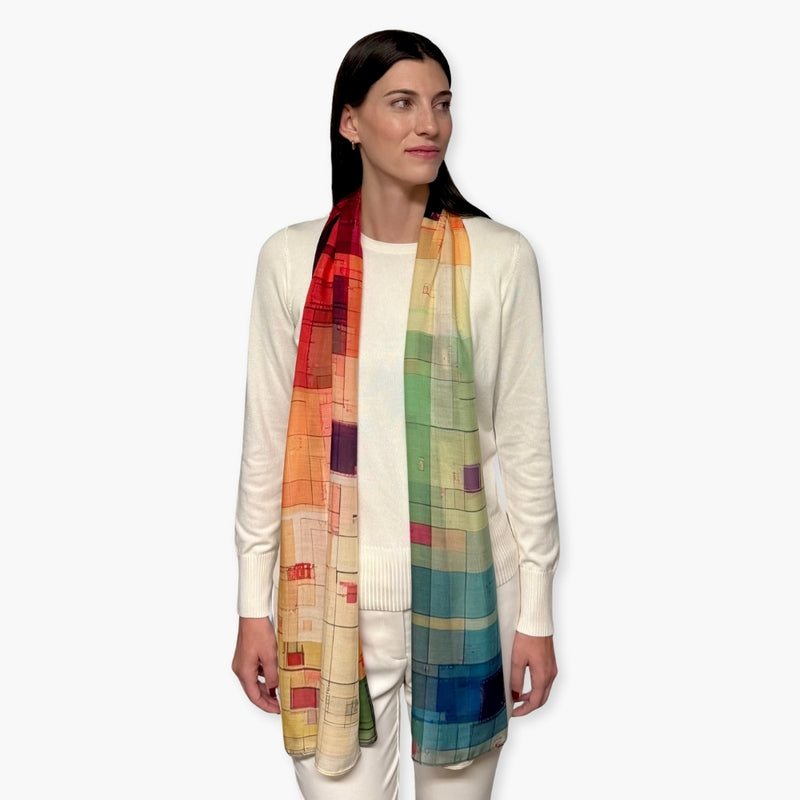 Humble Hilo Soft Sustainable Art Scarf, Geometric Abstract