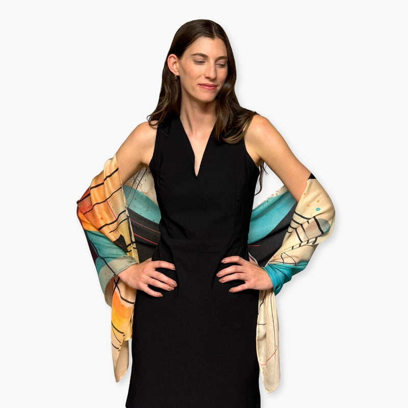 Humble Hilo Soft Sustainable Art Scarf, Geometric Abstract
