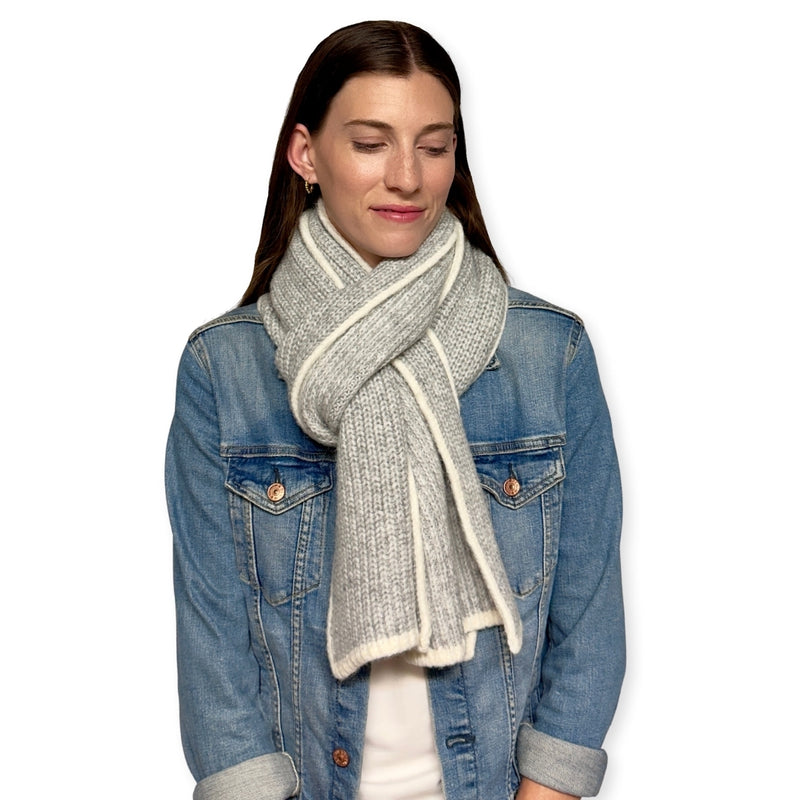 Humble Hilo Knitted Soft Scarf, Fine Knitted with White Trim