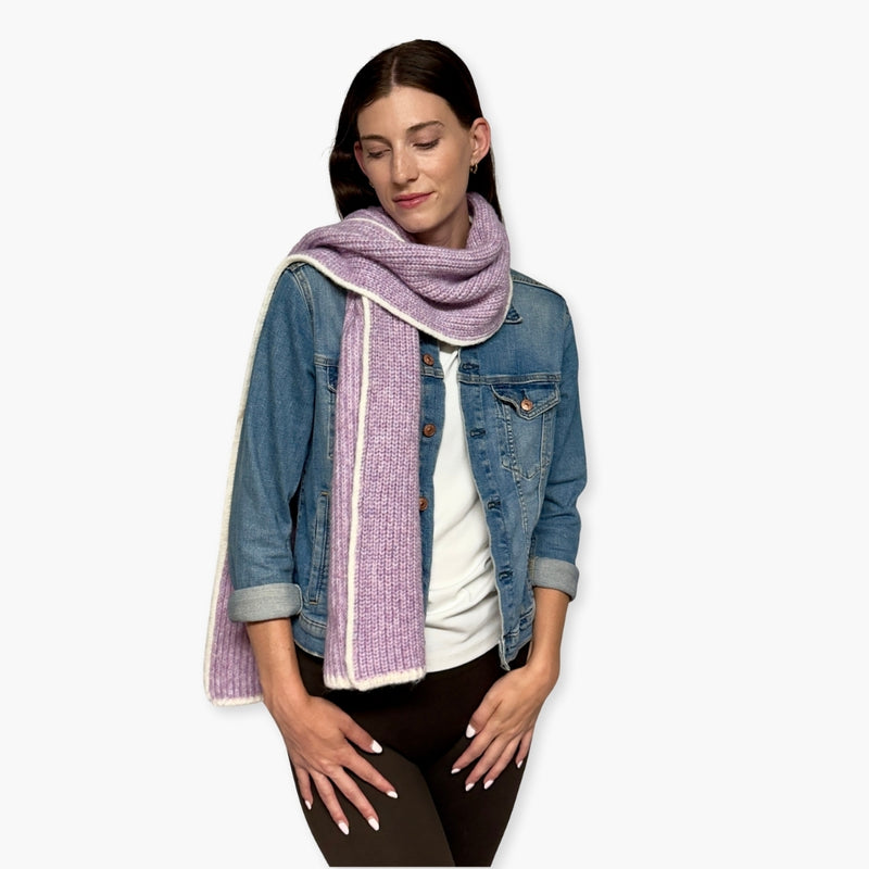 Humble Hilo Knitted Soft Scarf, Fine Knitted with White Trim