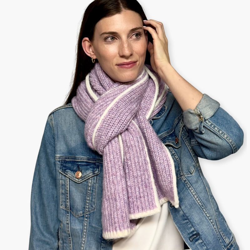 Humble Hilo Knitted Soft Scarf, Fine Knitted with White Trim