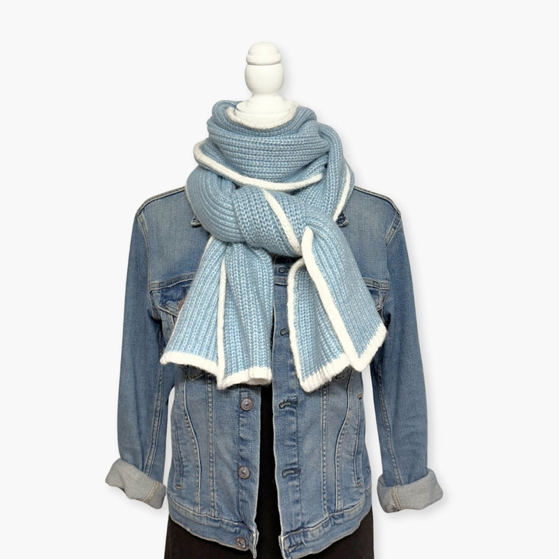 Humble Hilo Knitted Soft Scarf, Fine Knitted with White Trim