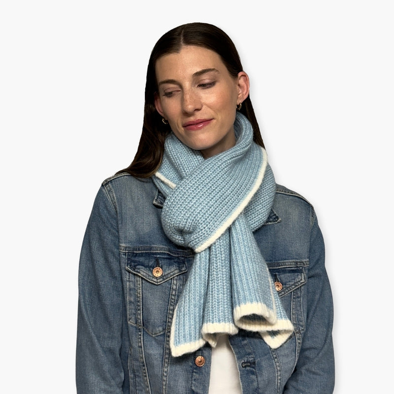 Humble Hilo Knitted Soft Scarf, Fine Knitted with White Trim