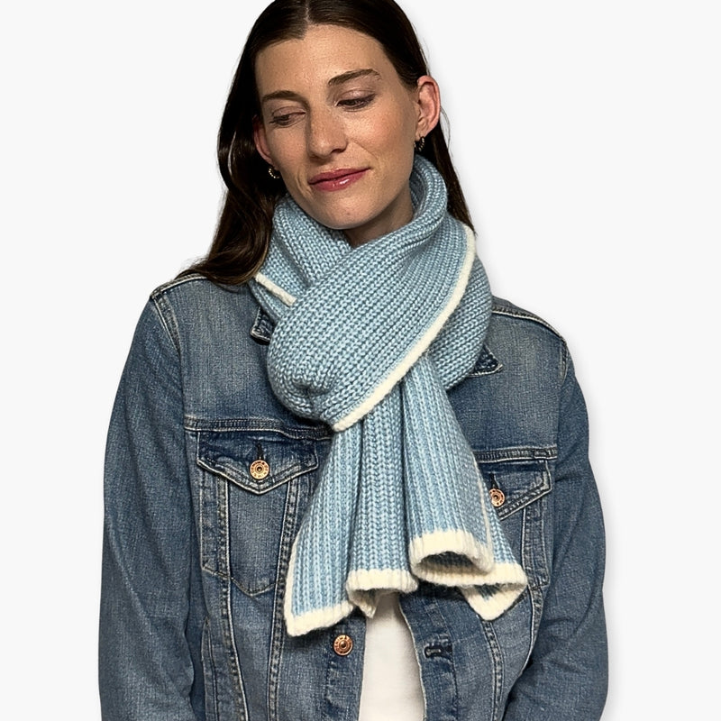 Humble Hilo Knitted Soft Scarf, Fine Knitted with White Trim