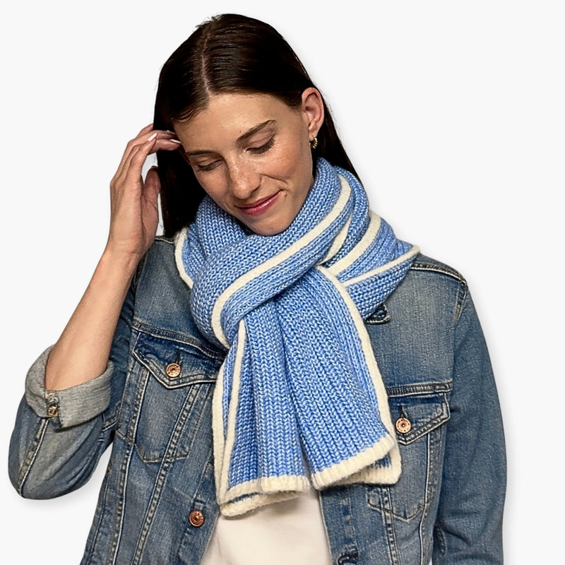 Humble Hilo Knitted Soft Scarf, Fine Knitted with White Trim