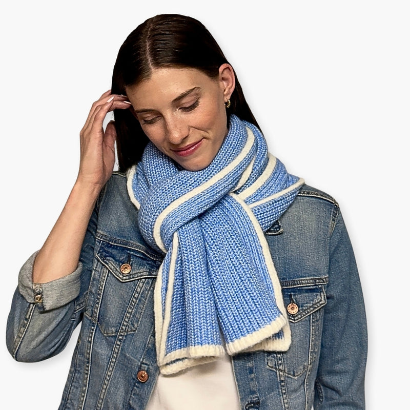 Humble Hilo Knitted Soft Scarf, Fine Knitted with White Trim