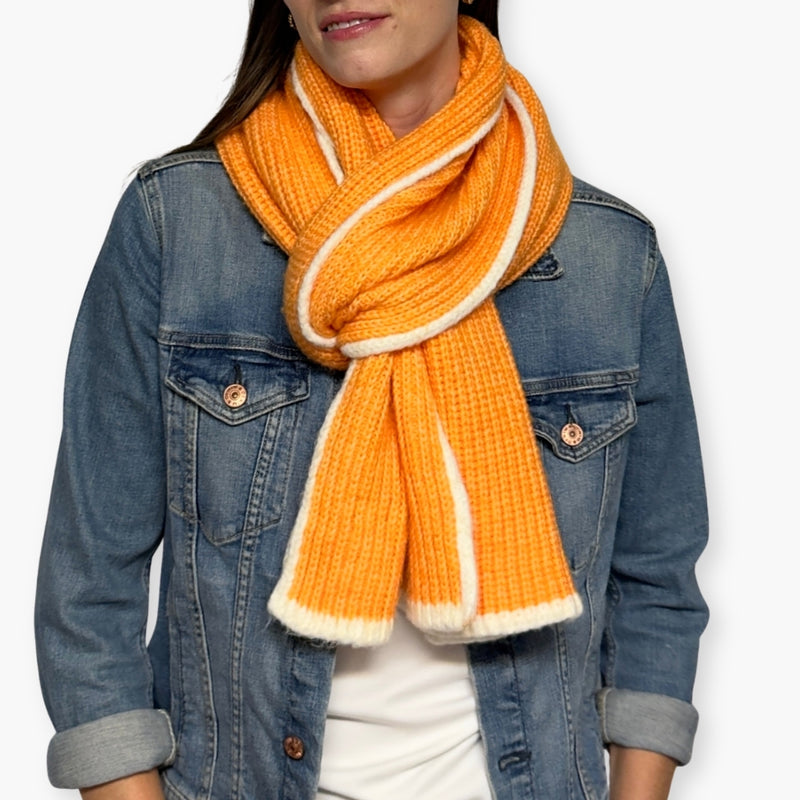 Humble Hilo Knitted Soft Scarf, Fine Knitted with White Trim