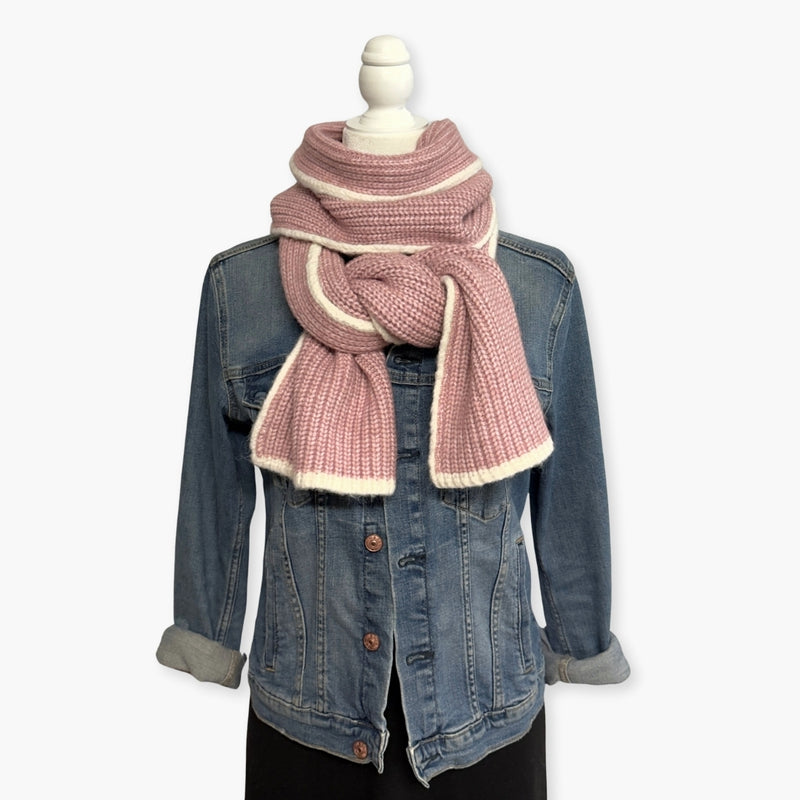 Humble Hilo Knitted Soft Scarf, Fine Knitted with White Trim