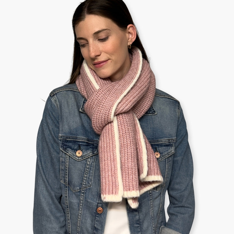Humble Hilo Knitted Soft Scarf, Fine Knitted with White Trim
