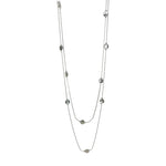 Humble Hilo Double Strand silver long necklace, Flat Beads