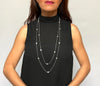 Humble Hilo Double Strand silver long necklace, Flat Beads
