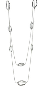 Humble Hilo Double Strand silver long necklace, Small Ovals