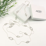 Humble Hilo Double Strand silver long necklace, Small Ovals