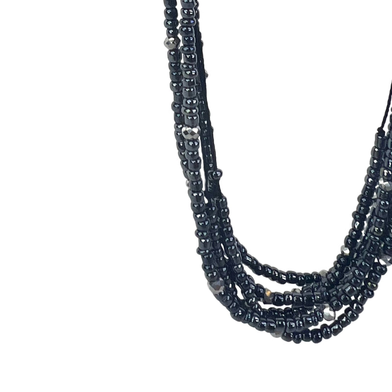 Humble Hilo Multi Strand long necklace, Tiny black beads