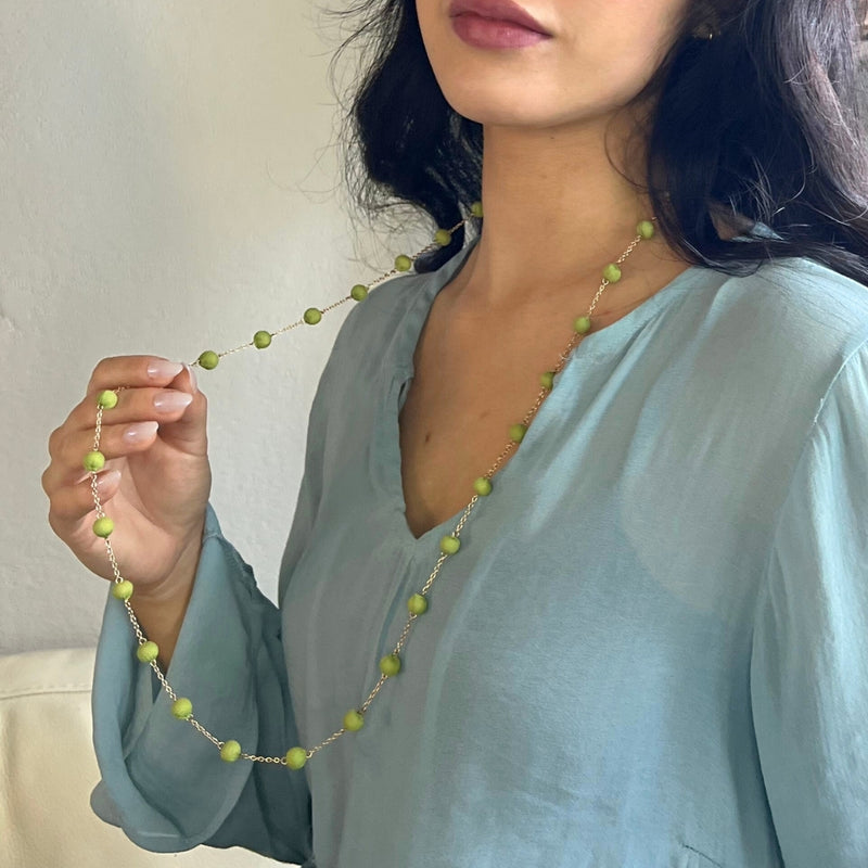 Humble Hilo Sari Jewelry, Spaced Textile Bead Necklace on Chain