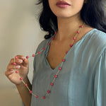 Humble Hilo Sari Jewelry, Spaced Textile Bead Necklace on Chain