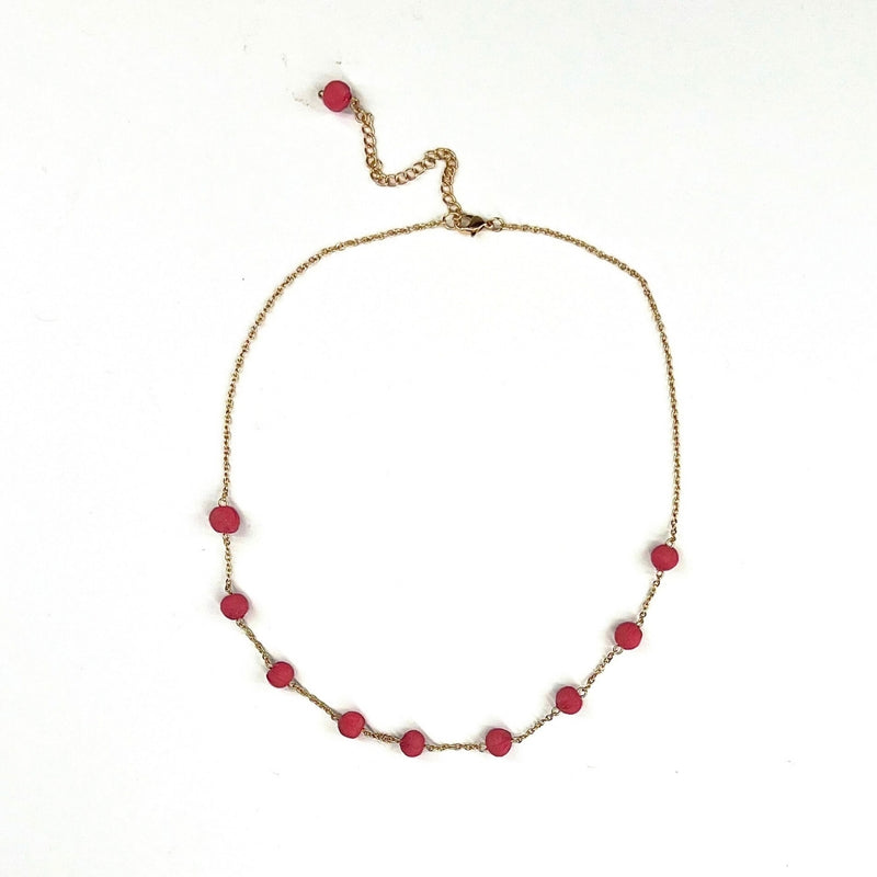 Humble Hilo Sari Jewelry, Spaced Semi-Circle Textile Bead Necklace on Chain