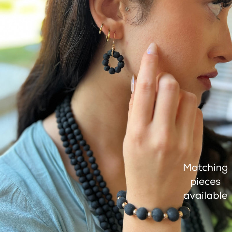 Humble Hilo Sari Jewelry, Textile Bead Round Earring