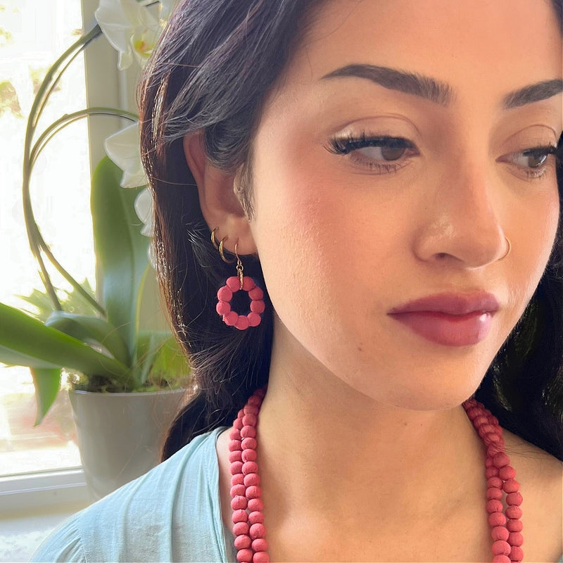 Humble Hilo Sari Jewelry, Textile Bead Round Earring