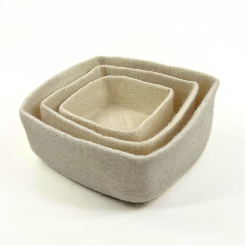 Humble Hilo Handmade Felt Bowls, Square Set of 3