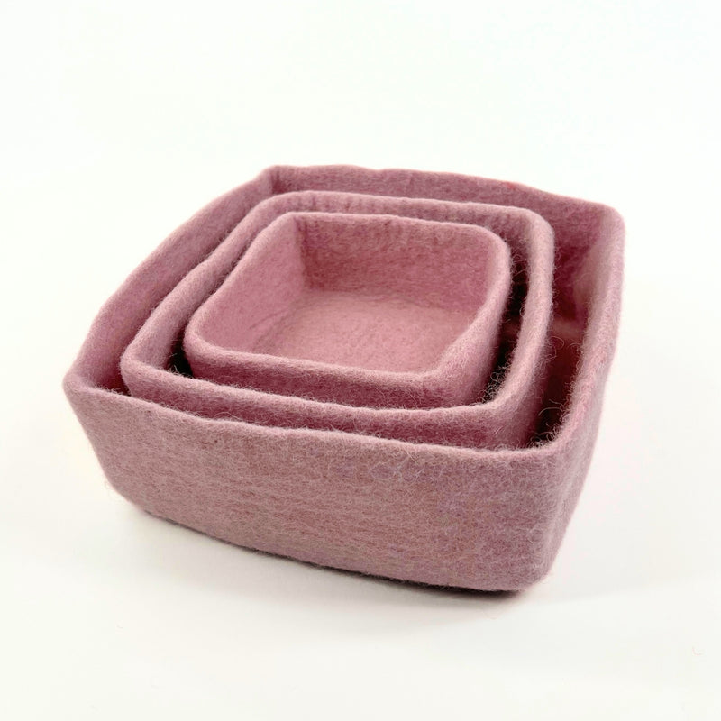 Humble Hilo Handmade Felt Bowls, Square Set of 3