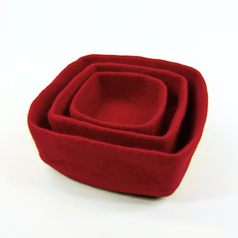 Humble Hilo Handmade Felt Bowls, Square Set of 3