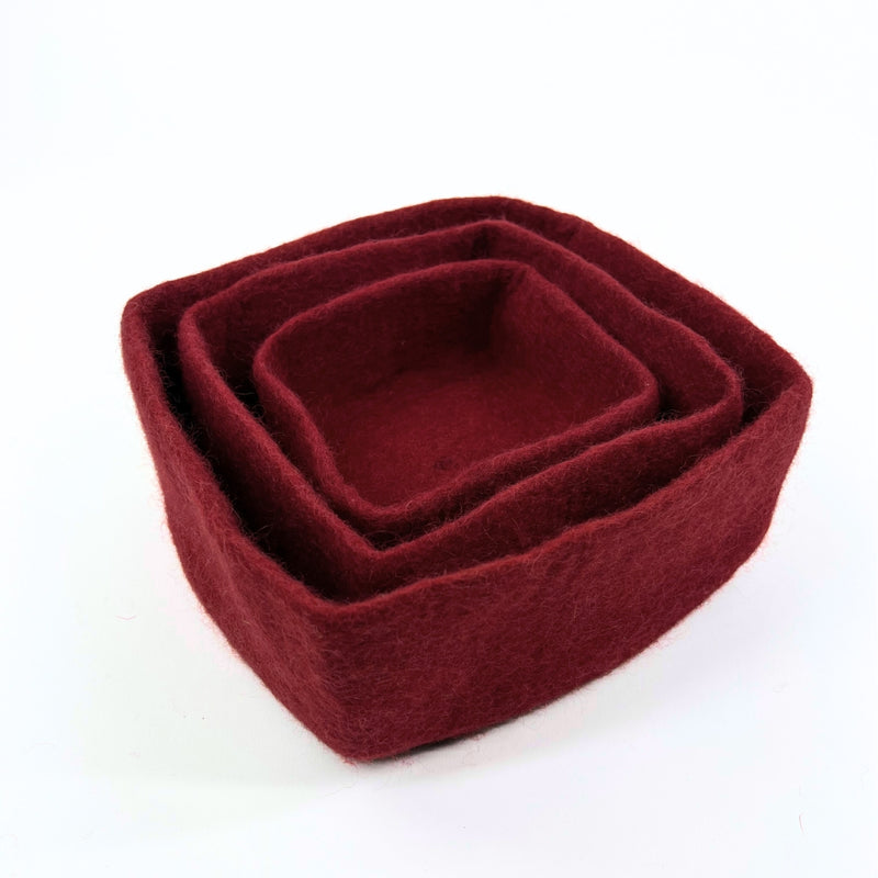 Humble Hilo Handmade Felt Bowls, Square Set of 3