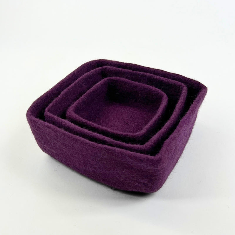 Humble Hilo Handmade Felt Bowls, Square Set of 3