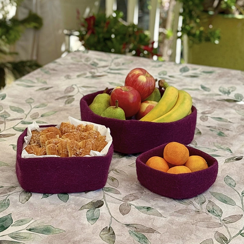 Humble Hilo Handmade Felt Bowls, Square Set of 3