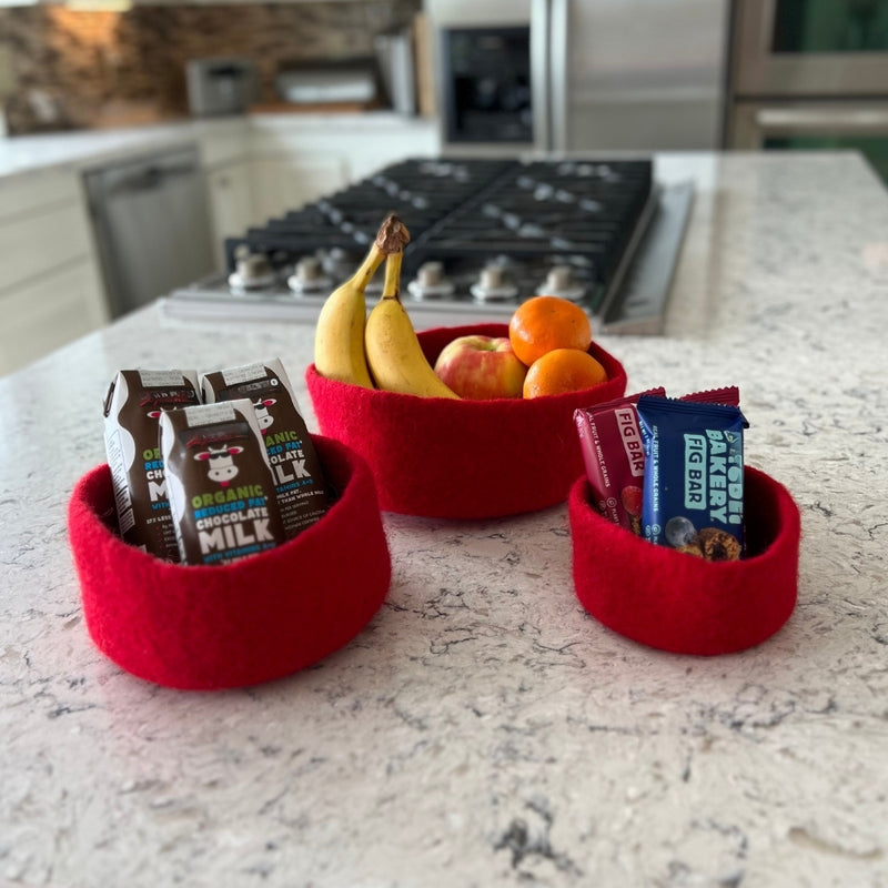 Humble Hilo Handmade Felt Cylinder Bowl Set of 3