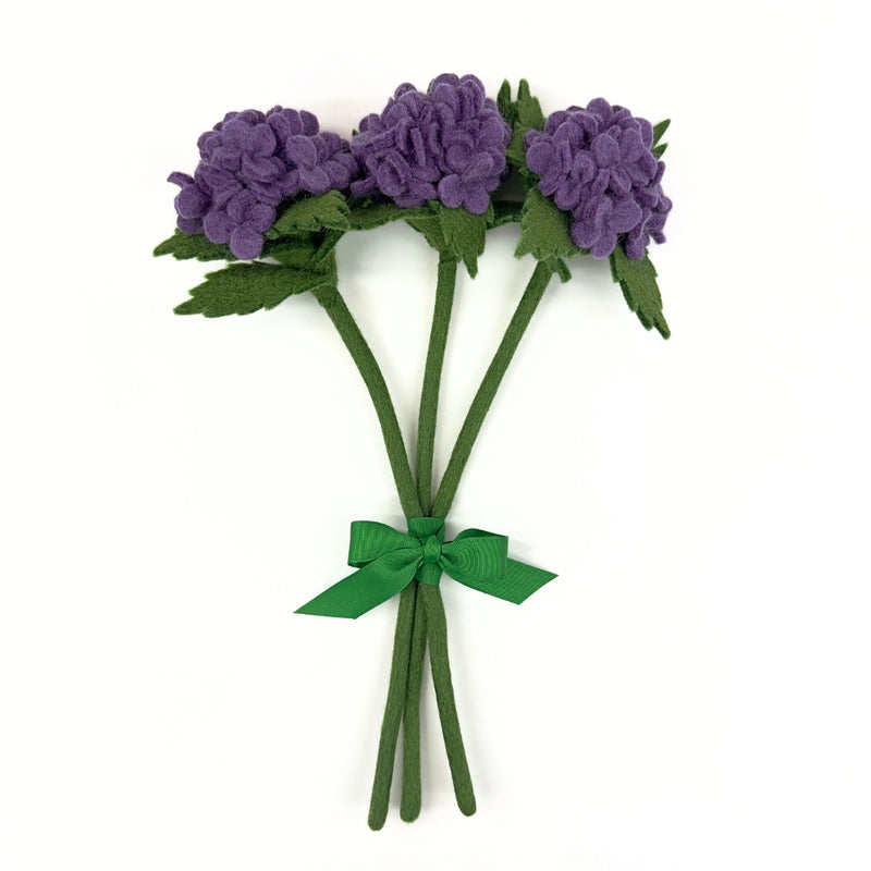 Humble Hilo Handmade Felt Flowers, 3 Hydrangeas
