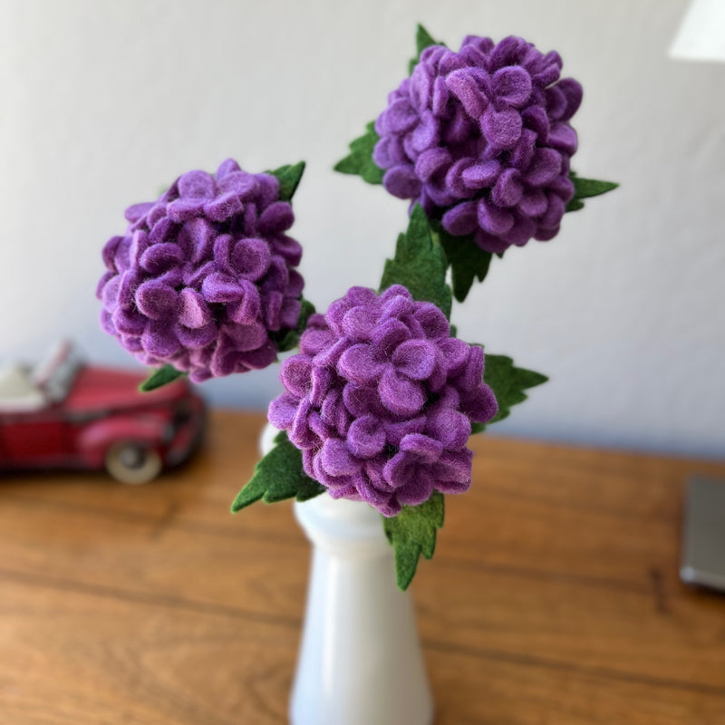 Humble Hilo Handmade Felt Flowers, 3 Hydrangeas