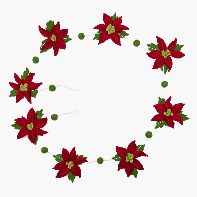 Humble Hilo Handmade Felt Garland - Poinsettia, Red