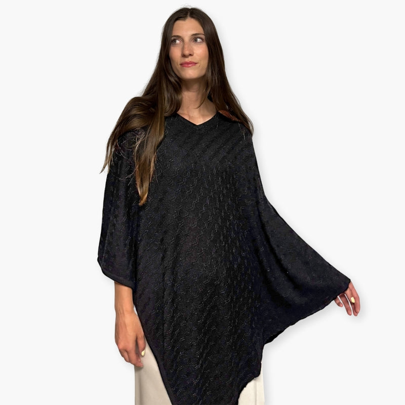 Humble Hilo Handloomed Cashmere Poncho, Cable Knit