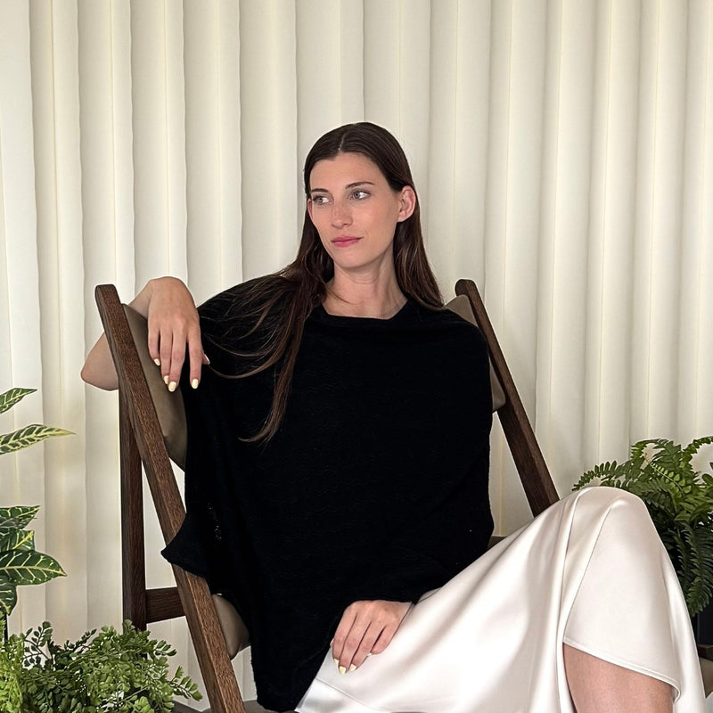 Humble Hilo Handloomed Cashmere Poncho, Cable Knit