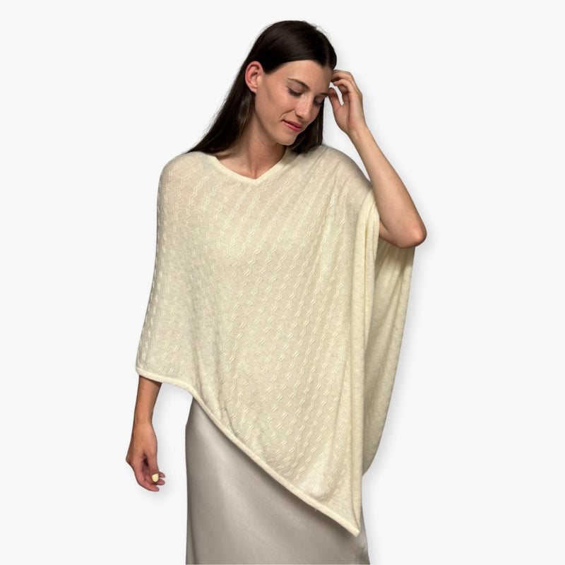 Humble Hilo Handloomed Cashmere Poncho, Cable Knit