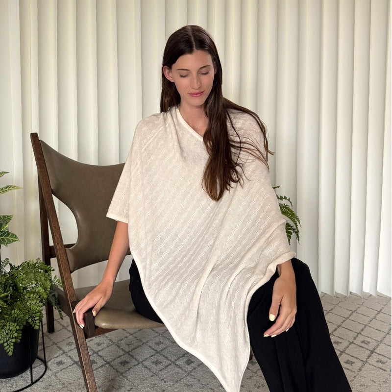 Humble Hilo Handloomed Cashmere Poncho, Cable Knit