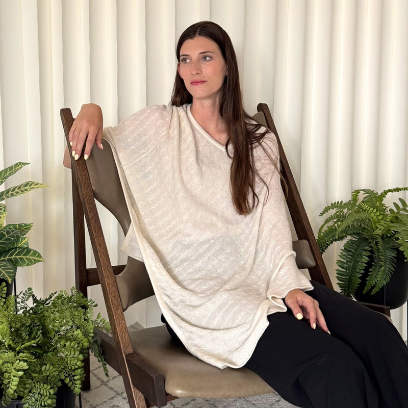 Humble Hilo Handloomed Cashmere Poncho, Cable Knit