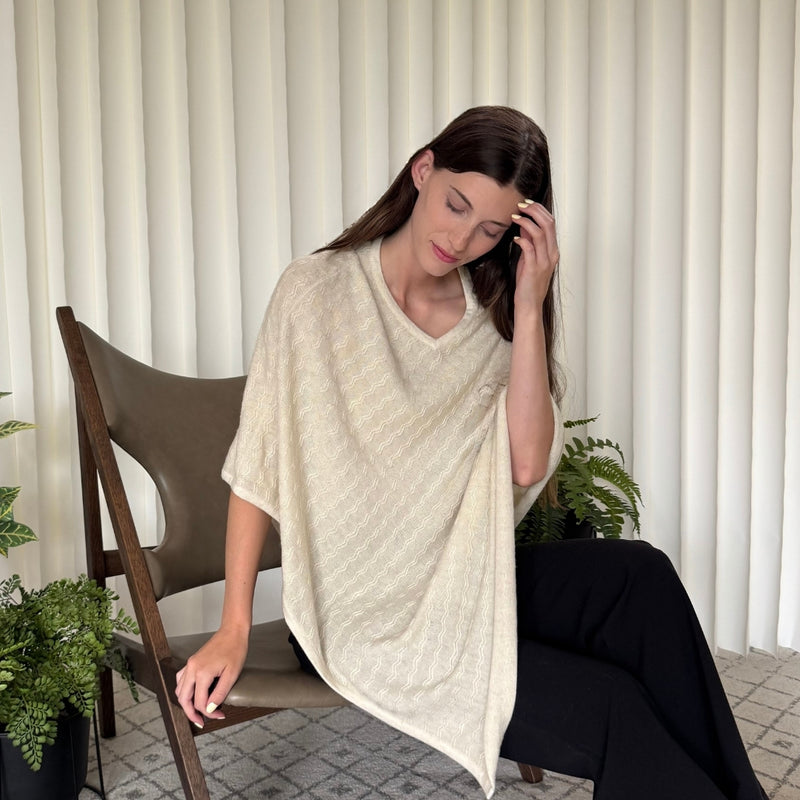 Humble Hilo Handloomed Cashmere Poncho, Cable Knit