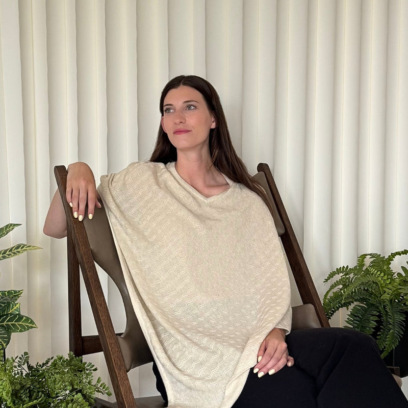 Humble Hilo Handloomed Cashmere Poncho, Cable Knit