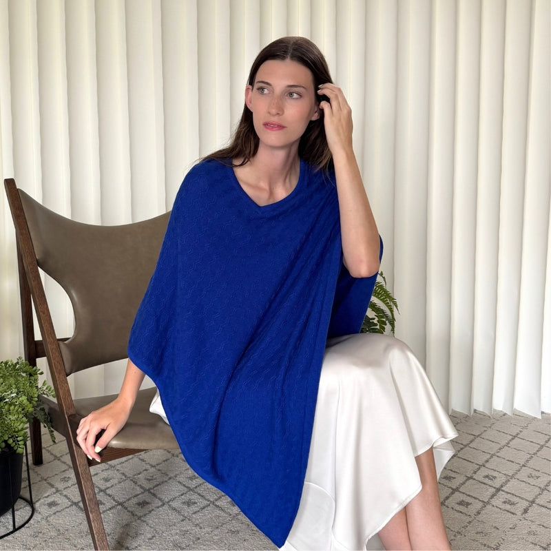 Humble Hilo Handloomed Cashmere Poncho, Cable Knit