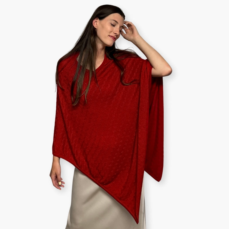 Humble Hilo Handloomed Cashmere Poncho, Cable Knit