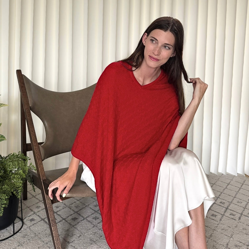 Humble Hilo Handloomed Cashmere Poncho, Cable Knit
