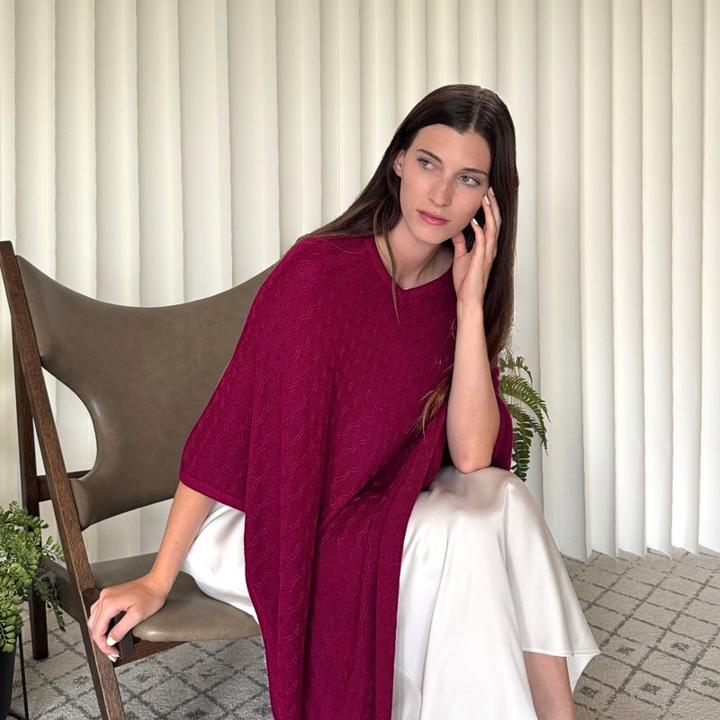 Humble Hilo Handloomed Cashmere Poncho, Cable Knit