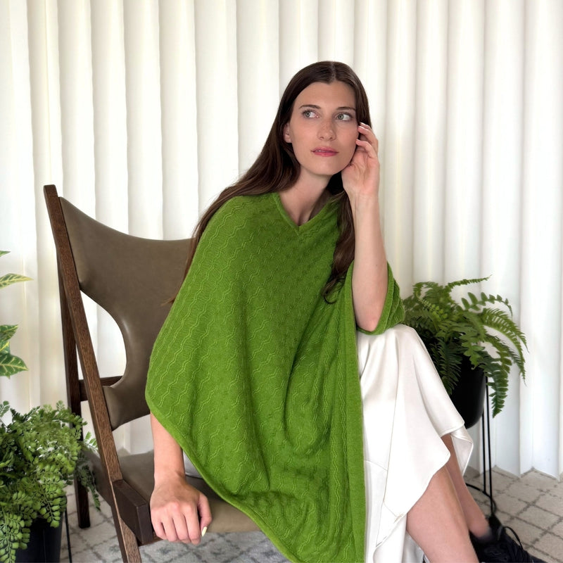 Humble Hilo Handloomed Cashmere Poncho, Cable Knit